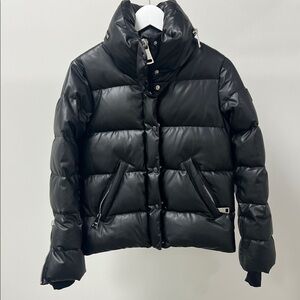 Black Faux-Leather Puffer Jacket